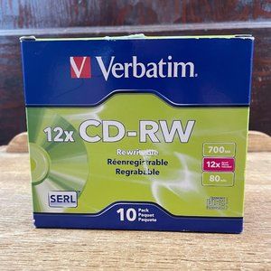 Verbatim CD-RW 700MB 12X High Speed Media Slim Case 10 Pack 95156 New Open Box